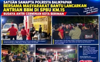 Samapta Polresta Balikpapan Atur Antrean BBM di SPBU KM 15,Jaga Kelancaran Lalu Lintas dan Ketertiban Warga