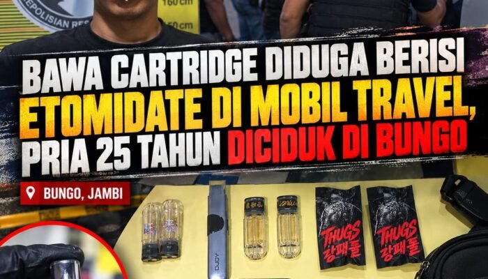 Bawa Cartridge Diduga Berisi Etomidate di Mobil Travel, Pria 25 Tahun Diciduk di Bungo